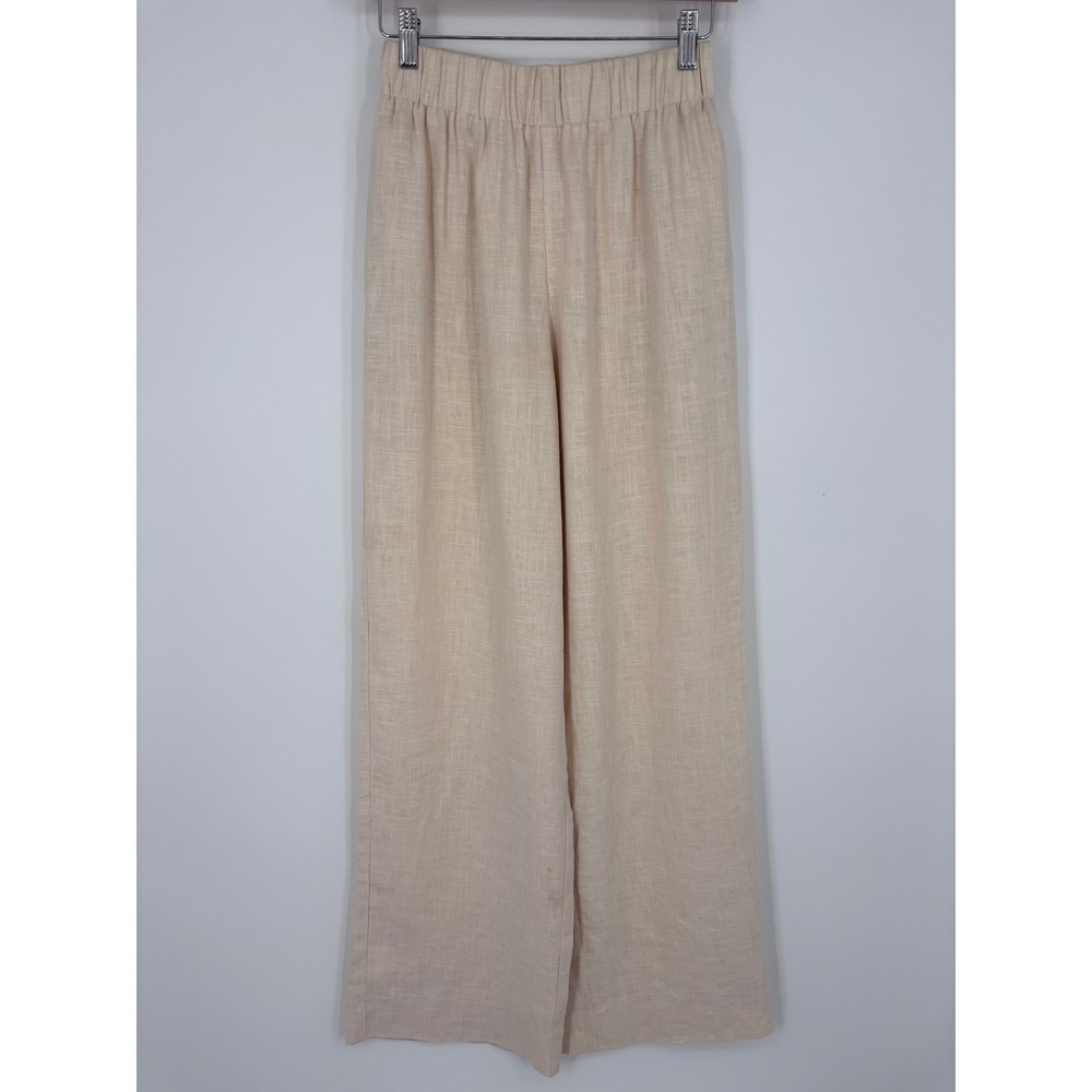 Ronny Kobo High Waisted Wide Leg Pants Womens XS Beige Linen Cotton Pull On